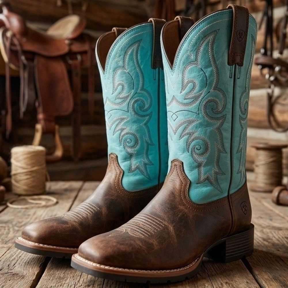 Ariat Quickdraw Western Boots Brown Turquoise Square Toe 10014162 Womens 7.5B
